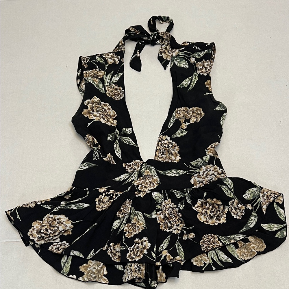 FAITHFUL THE BRAND FLORAL CORSET STYLE TOP WITH RUFFLE HEM XS